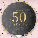 Dark Bokeh Faux Gold Cheers to 50 Years Birthday Balloon<br><div class="desc">Elegant balloon featuring the words "Cheers to 50 Years" in faux gold foil against a dark grey bokeh lights pattern background. Personalise this with your details by replacing the placeholder text. For more options such as to change the font, text size/colour or the spacing between letters click the "Customise" button....</div>