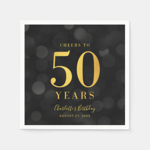 Dark Bokeh Faux Gold Cheers to 50 Years Birthday Napkin