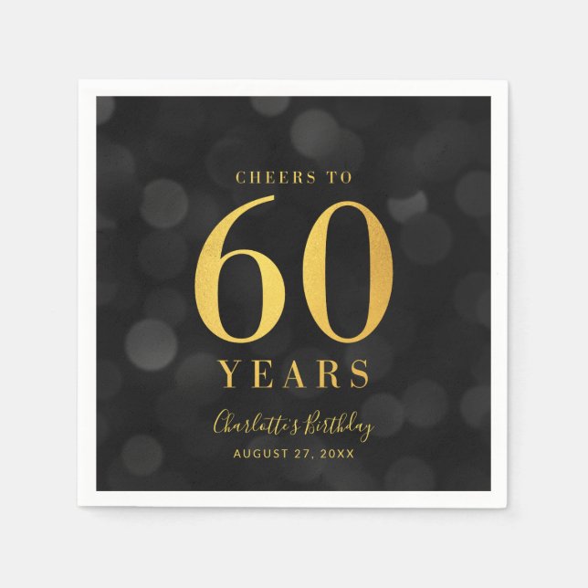 Dark Bokeh Faux Gold Cheers to 60 Years Birthday Napkin (Front)