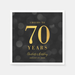 Dark Bokeh Faux Gold Cheers to 70 Years Birthday Napkin