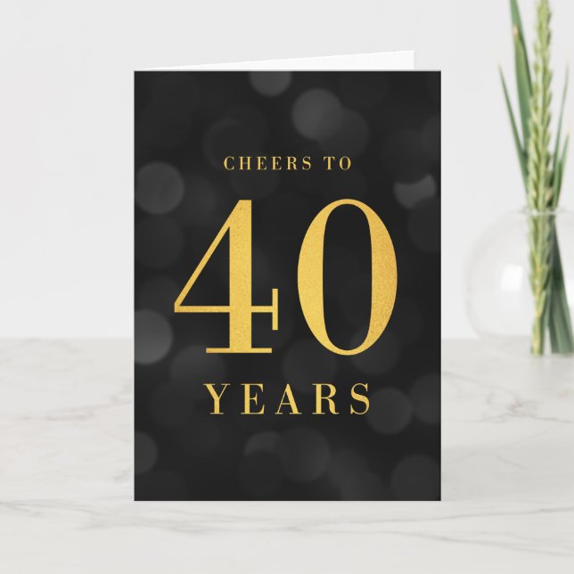 Dark Bokeh Gold Cheers to 40 Years Birthday Card (Front)
