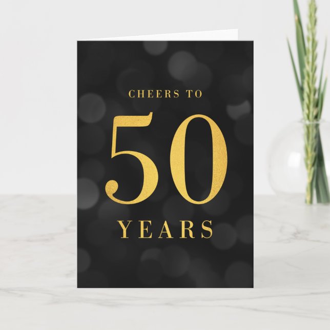 Dark Bokeh Gold Cheers to 50 Years Birthday Card (Front)