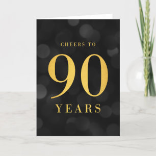 Dark Bokeh Gold Cheers to 90 Years Birthday Card