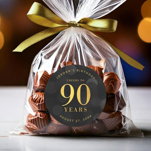 Dark Bokeh Gold Cheers to 90 Years Birthday Classic Round Sticker (Creator Uploaded)