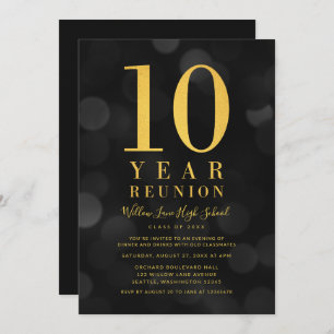 Dark Bokeh Lights 10 Year Class Reunion Invitation
