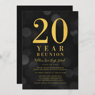 Dark Bokeh Lights 20 Year Class Reunion Invitation