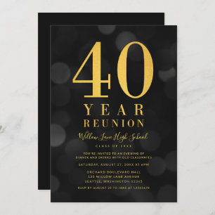 Dark Bokeh Lights 40 Year Class Reunion Invitation