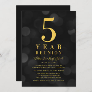 Dark Bokeh Lights 5 Year Class Reunion Invitation