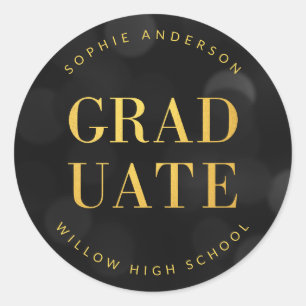 Dark Bokeh Lights Faux Gold Graduate Classic Round Sticker