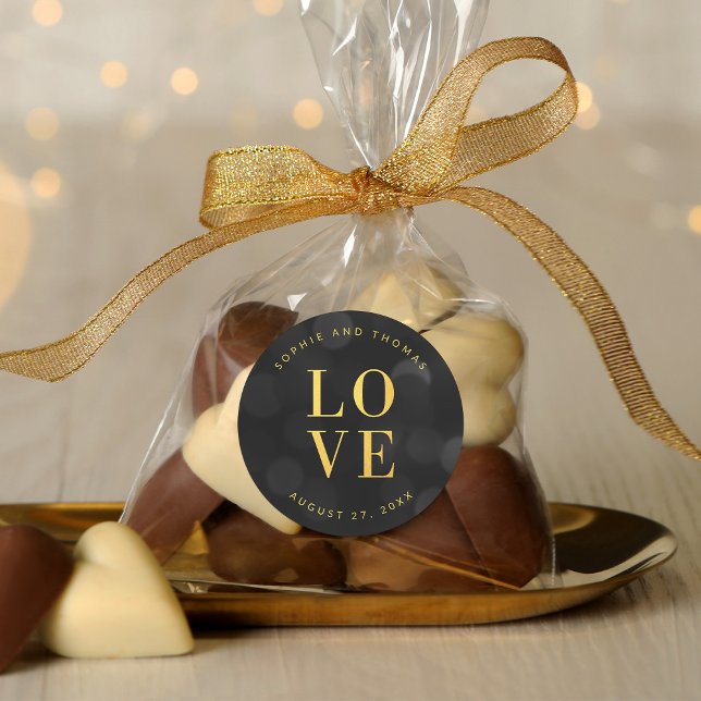 Dark Bokeh Lights Faux Gold Love Classic Round Sticker (Creator Uploaded)