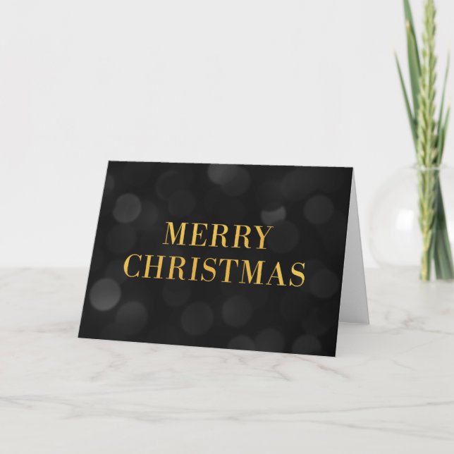Dark Bokeh Lights Faux Gold Merry Christmas Holiday Card (Front)
