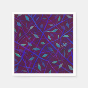 Dark Botanical Burgundy Jewel Foliage Monogram Napkin