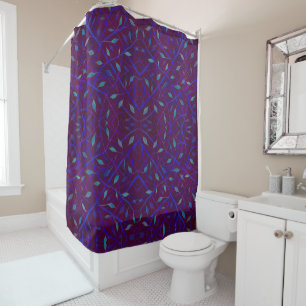 Dark Botanical Burgundy Jewel Tone Foliage  Shower Curtain