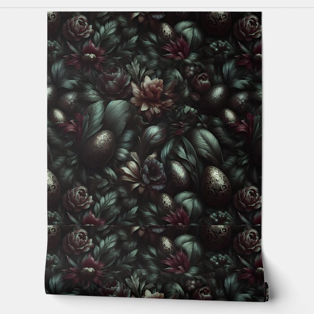 Dark Botanical Easter Pattern Wallpaper (Unrolling)