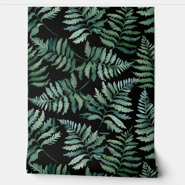Dark Botanical Fern Wallpaper (Unrolling)