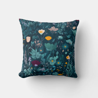 Dark Botanical Floral Pattern Throw Pillow
