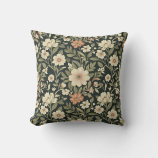 Dark Botanical Floral Pattern with Vintage Flowers Cushion