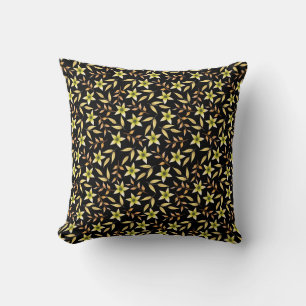 Dark botanical floral pattern with yellow flowers cushion