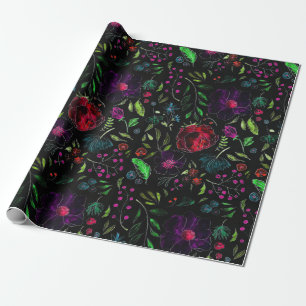DARK BOTANICAL FLORAL WRAPPING PAPER SHEETS 