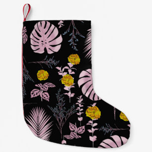 Dark botanical, flowers leaves pattern. small christmas stocking