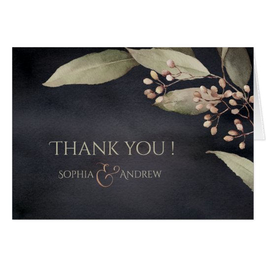 Dark botanical greenery vintage rustic thank you card