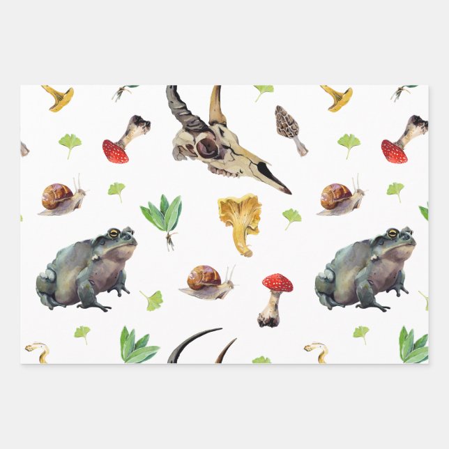 Dark Botanical Halloween Watercolor Pattern Wrapping Paper Sheet (Front)