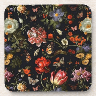 Dark Botanical Maximalist Baroque Floral Elegant Coaster