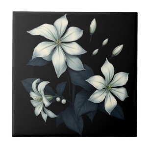 Dark Botanical of Night Blooming Jasmine Ceramic Tile