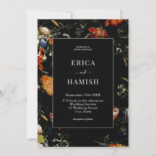 Dark Botanical Romantic Floral Wedding Invitation