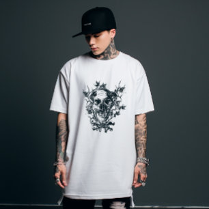 Dark Botanical Skull & Crossbones Engraving Sketch T-Shirt