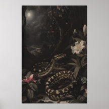 Dark Botanical Snake Art Print Floral Reptile