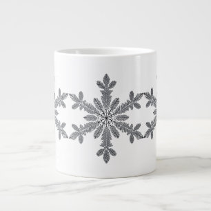 Dark Botanical Snowflake on Black Large Coffee Mug