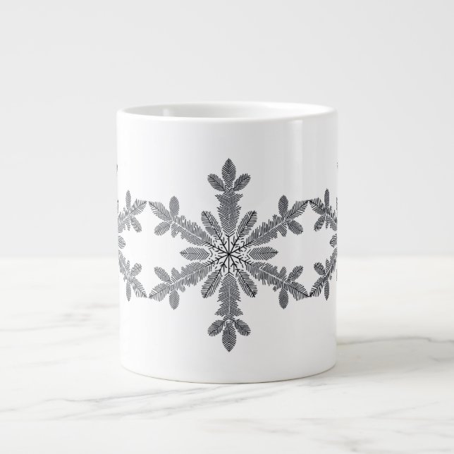 Dark Botanical Snowflake on Black Large Coffee Mug (Front)