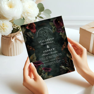 Dark Botanical Wedding Aesthetic Invitation