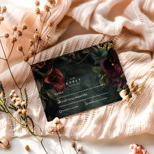 Dark Botanical Wedding Aesthetic RSVP Card