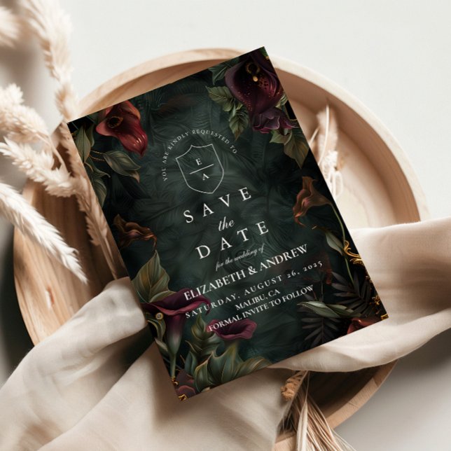 Dark Botanical Wedding Aesthetic Save The Date (Creator Uploaded)