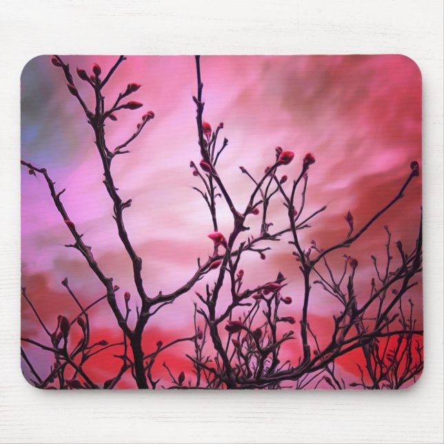 Dark Branches Red Buds And Fiery Sky Mouse Pad (Front)