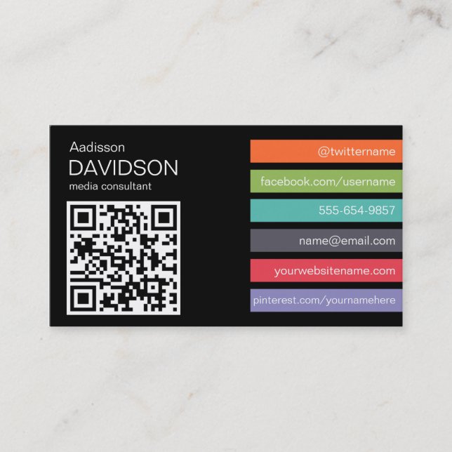 Dark Bright Bar QR CODE Social Media Business Card (Front)