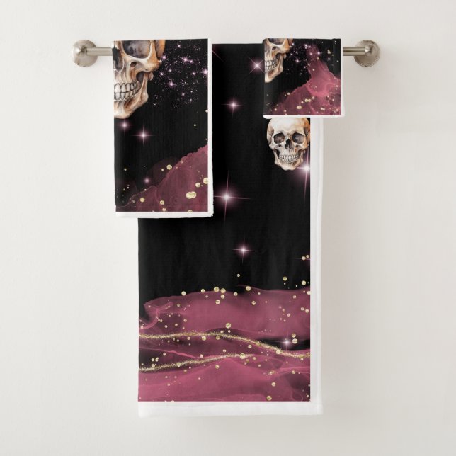 Dark Brilliant Skull Bathroom Towel Set  (Insitu)