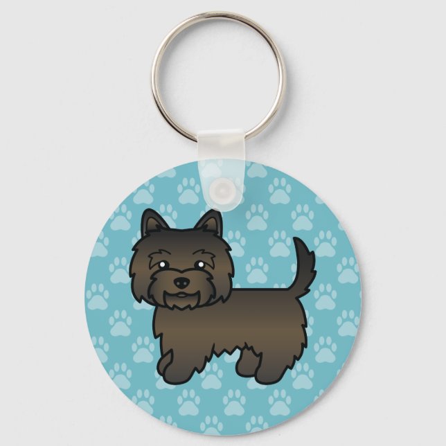 Dark Brindle Cairn Terrier Cartoon Dog Drawing Key Ring (Front)