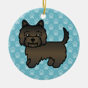 Dark Brindle Cairn Terrier Cartoon Dog On Blue Ceramic Tree Decoration