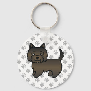 Dark Brindle Cairn Terrier Cute Cartoon Dog Key Ring
