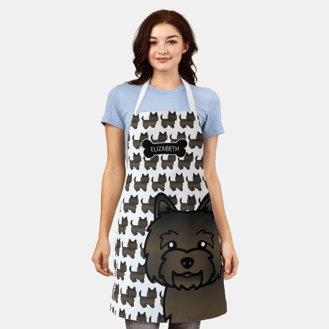 Dark Brindle Cairn Terrier Cute Cartoon Dog & Name Apron (Worn)