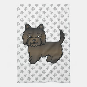 Dark Brindle Cairn Terrier Cute Cartoon Dog Tea Towel