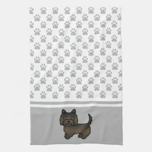 Dark Brindle Cairn Terrier Cute Dog & Grey Paws Tea Towel