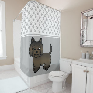 Dark Brindle Cairn Terrier Cute Dog & Paws Grey Shower Curtain