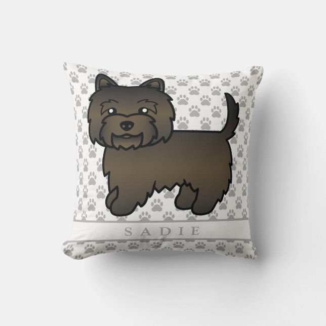 Dark Brindle Cairn Terrier Dog Illustration & Name Cushion (Front)