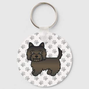 Dark Brindle Cairn Terrier Dog Illustration & Paws Key Ring