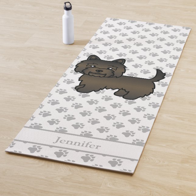 Dark Brindle Cairn Terrier Dog With Custom Name Yoga Mat (In Situ)