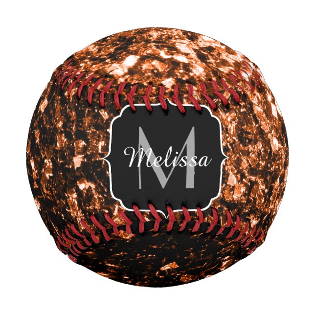 Dark bronze faux glitter sparkle Monogram name Baseball (Front)
